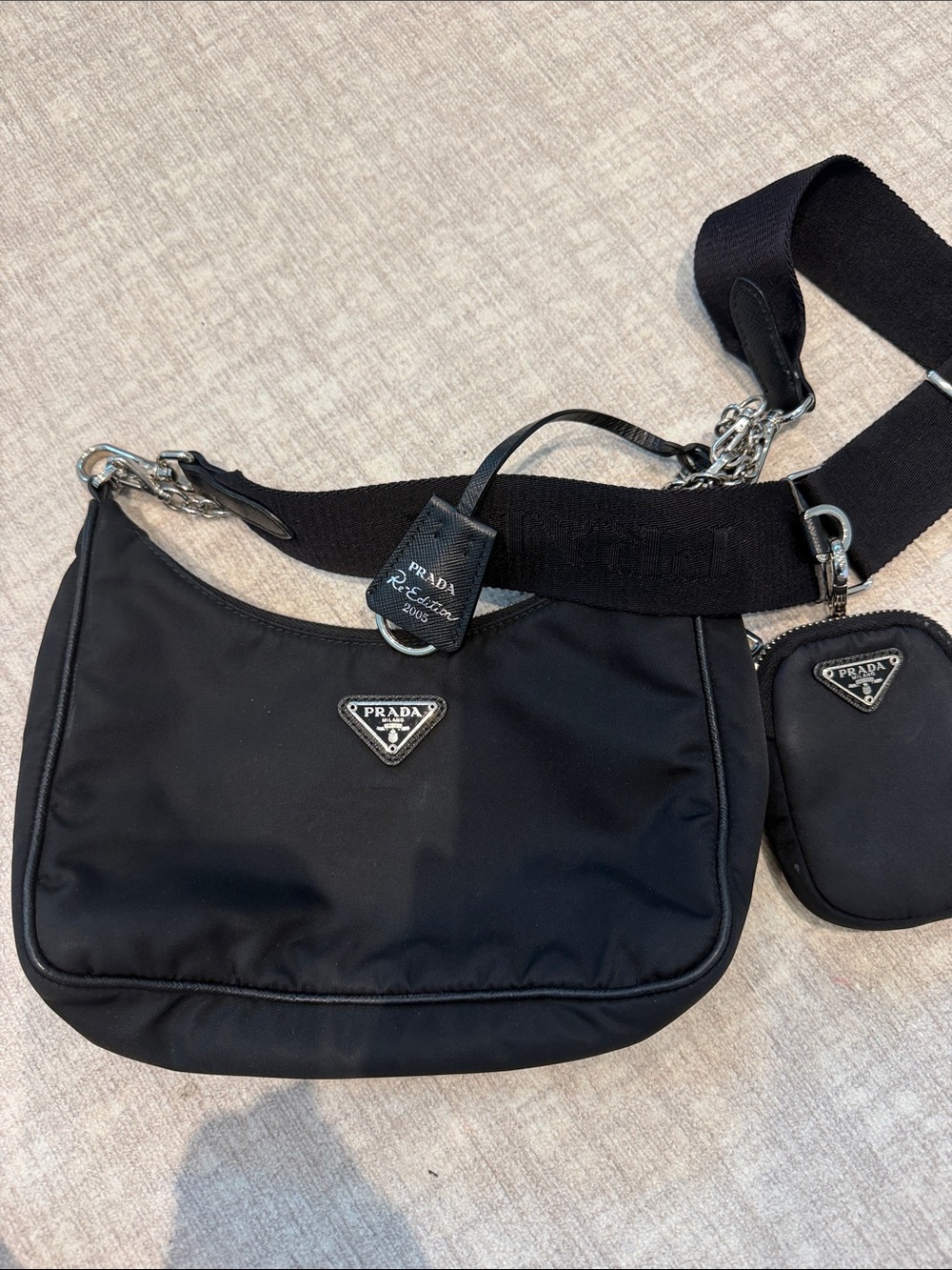 Prada Black Nylon Messenger Bag with Detachable Mini Pouch